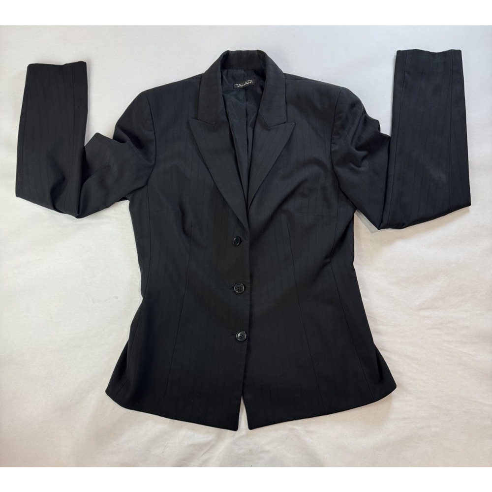 Tahari Cinched Waist Blazer Black Stripe Academia Preppy Career Women's Size 6
